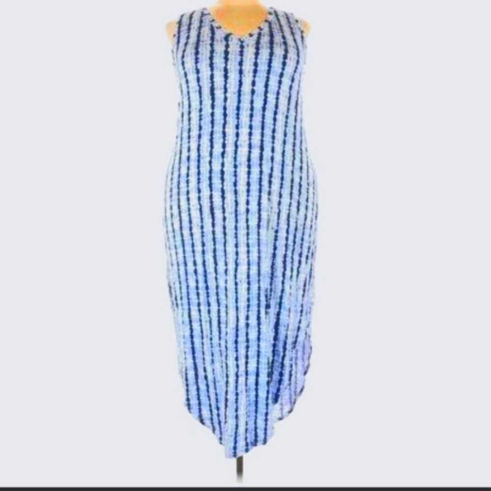 Lane Bryant LIVI Blue White Tie Dye Stripe Sleeveless Maxi Dress 22 NWOT - Picture 1 of 6